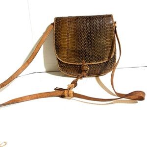 Vintage Brown Faux-Snakeskin Crossbody with Knotted Tassel